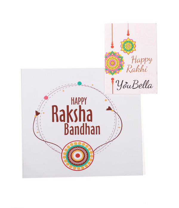 YouBella Designer Bracelet Rakhi and Greeting Card Combo Set for Brother Raksha Bandhan Gift for Brother (Style 3)